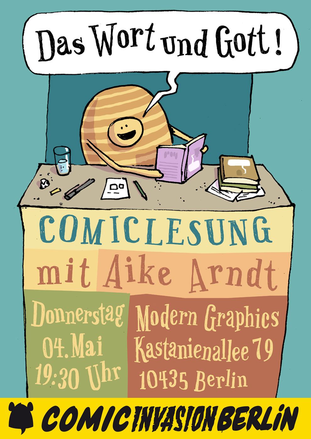 Das Wort und Gott: Comiclesung mit Aike Arndt. 04.05.23, 19:30 Uhr, Modern Graphics, Kastanienallee 79, 10435 Berlin. Eine Satellitenveranstaltung der Comicinvasion Berlin