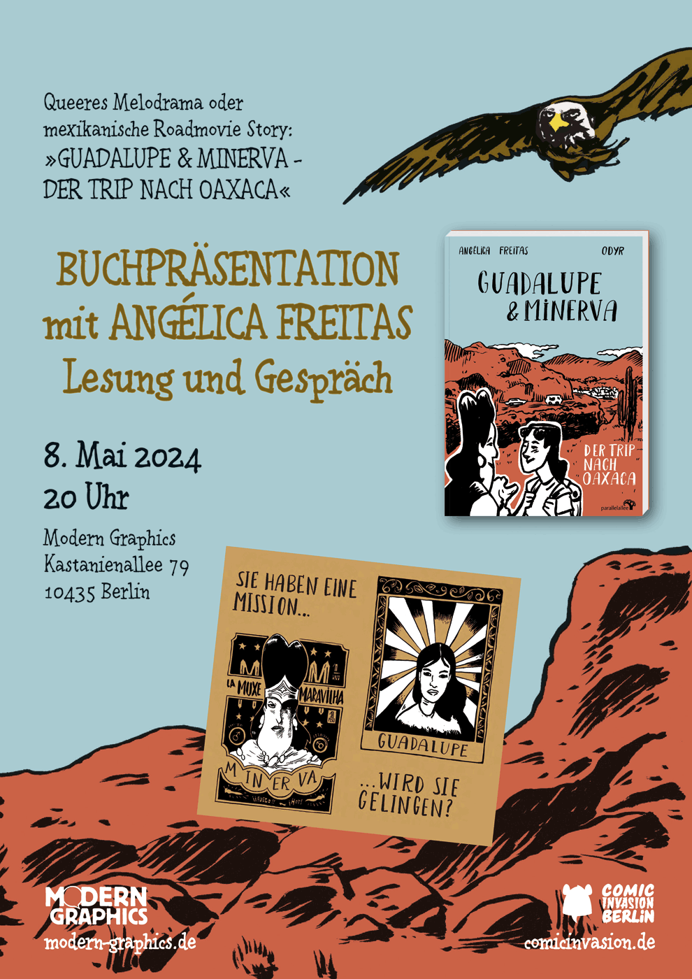Buchpräsentation mit Angélica Freitas. 08.05.2024, 20:00 Uhr, Modern Graphics, Kastanienallee 79, 10435 Berlin.